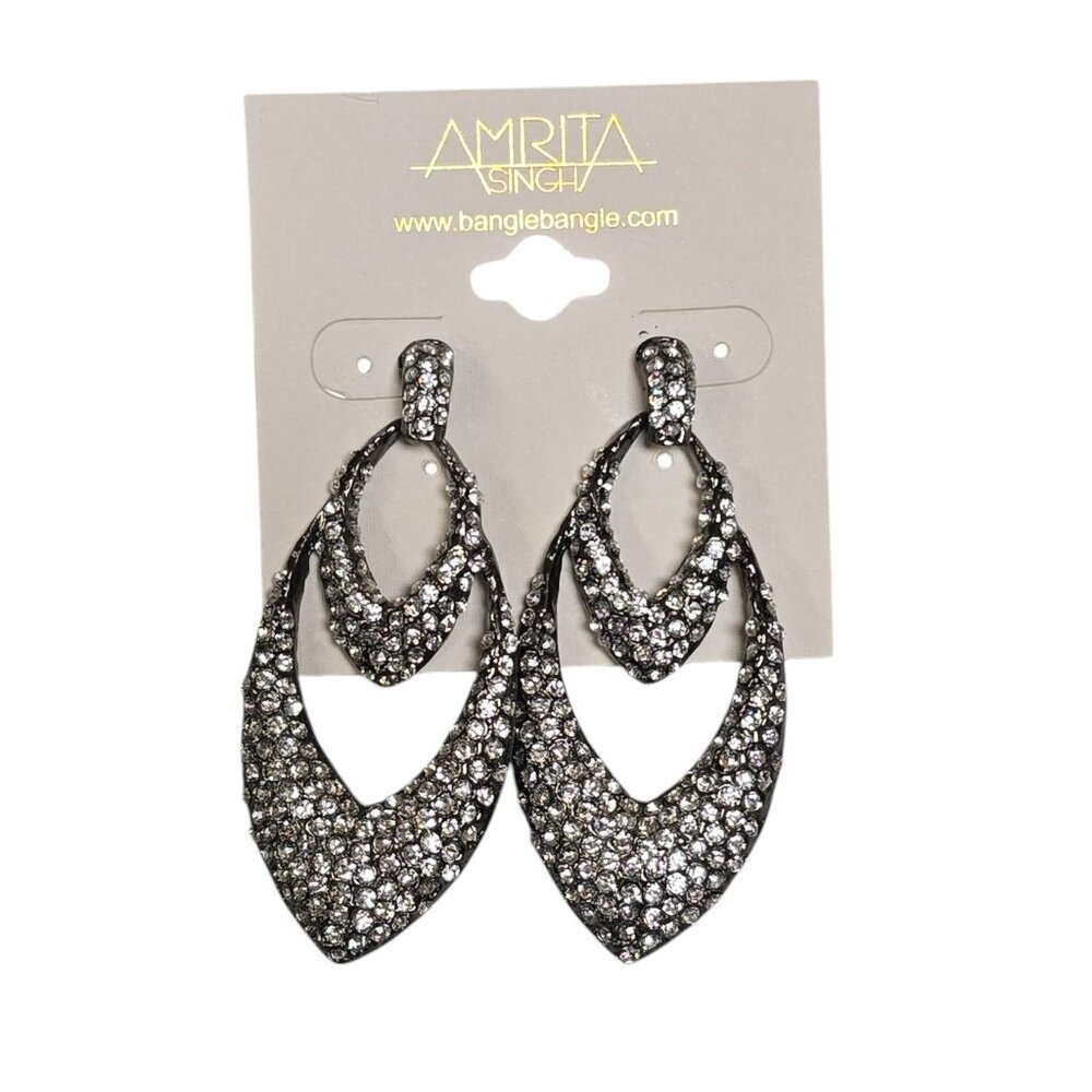 Amrita Singh Women's Gunmetal Plated Crystal Dangle Earrings NWT
